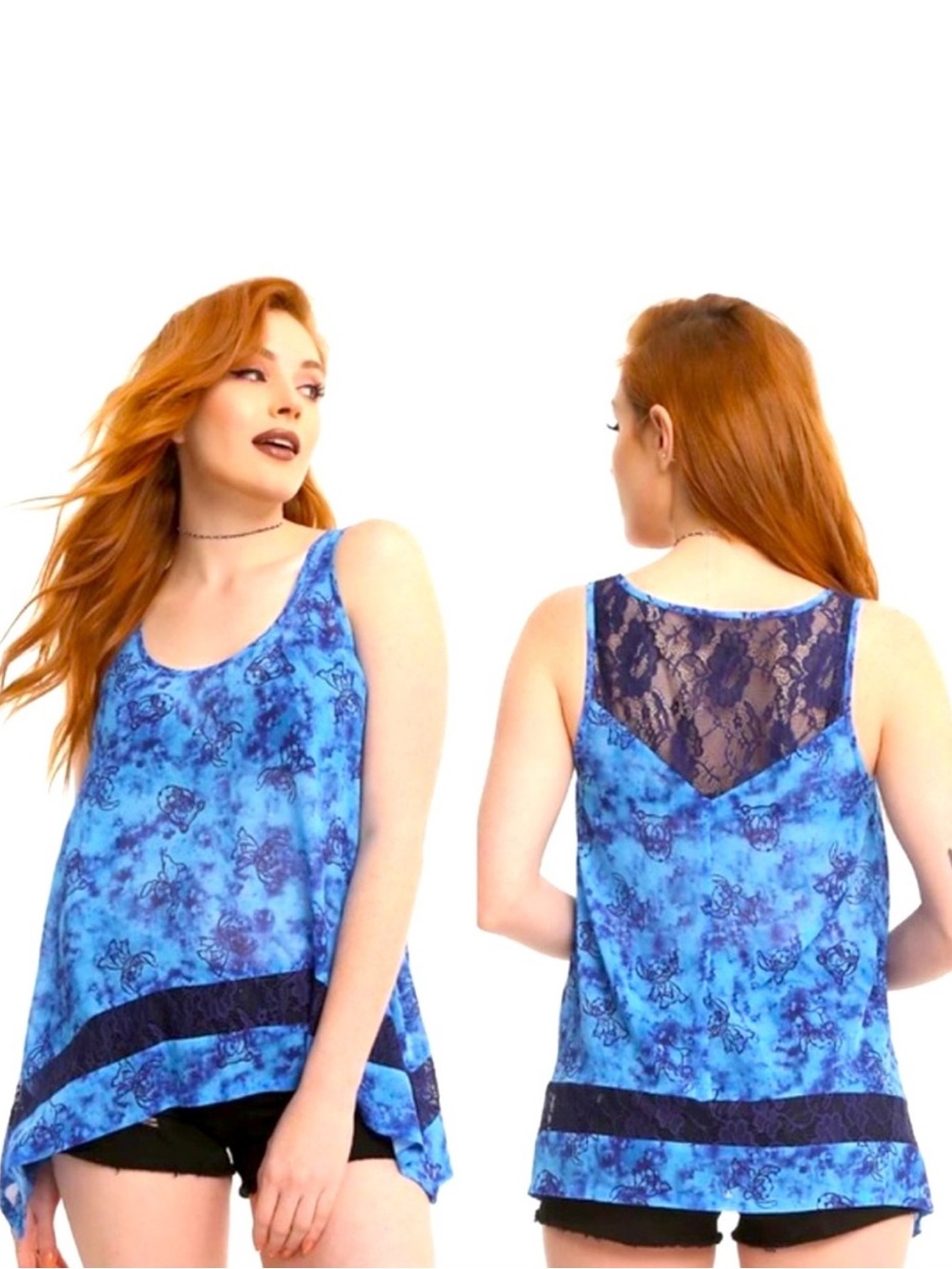 🦋 VINTAGE HOT TOPIC PLUS SIZE DISNEY STITCH TIE-DYE SHARKBITETANK 🦋